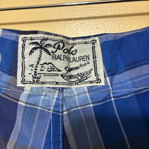 Polo Ralph Lauren Swimwear Madras Plaid Swim Shorts Men 40 Blue Board Shorts - Picture 7 of 10